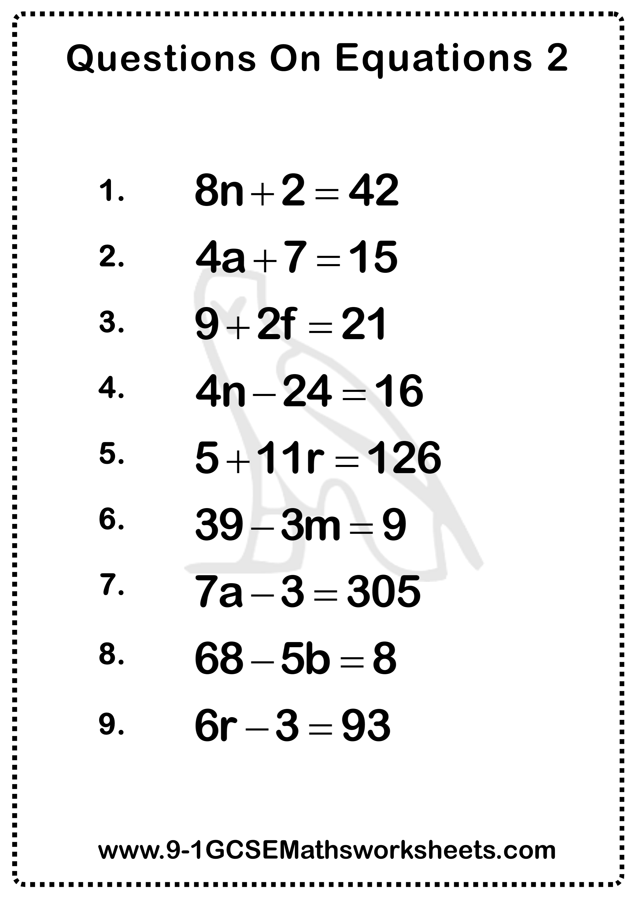Equations Worksheet Practice Questions | Cazoomy