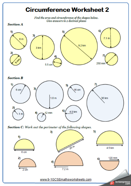 Circumference of Circles Worksheets | Cazoomy