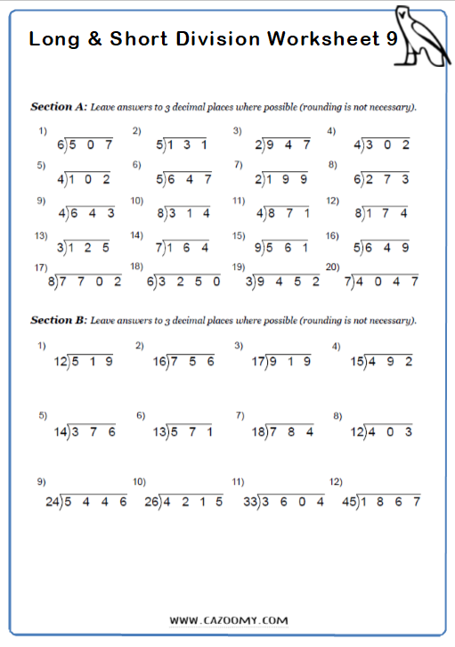 Short Division Worksheets - Practice Questions and Answers | Cazoomy