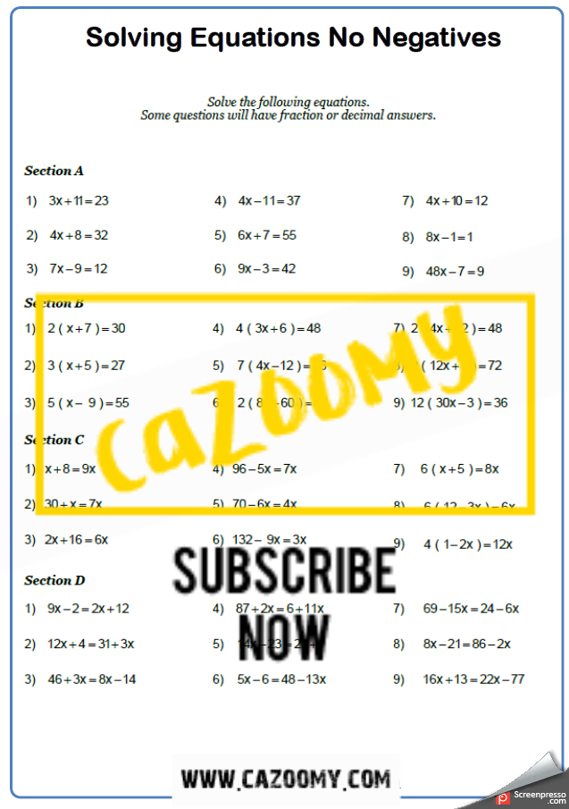 Equations Worksheet 24