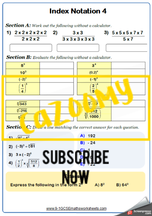 Index Notation Worksheet 4