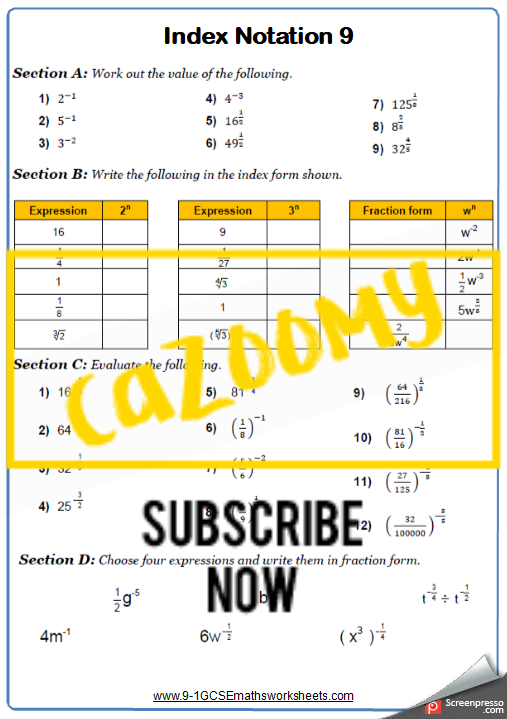Index Notation Worksheet 9