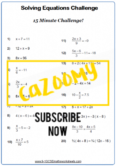 Linear Equations Worksheet 1