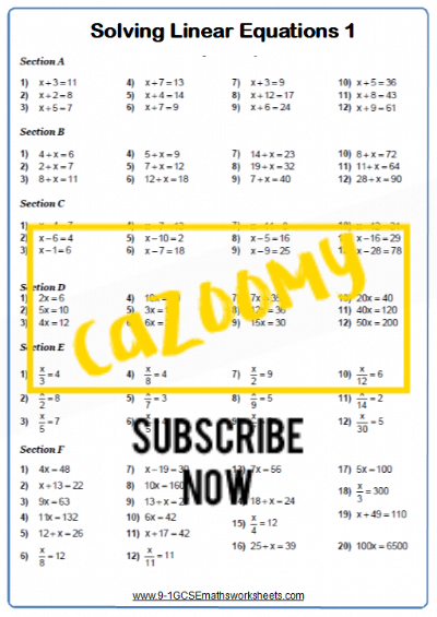 Linear Equations Worksheet 3