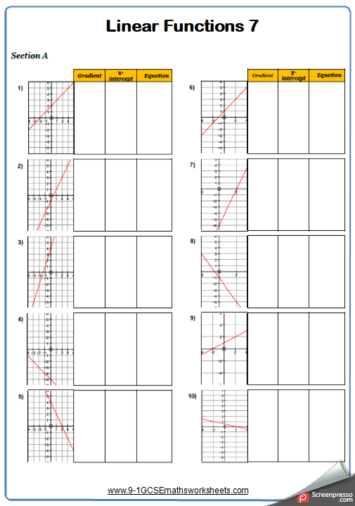 Linear Graphs Worksheet 7