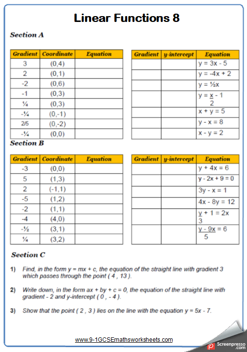 Linear Graphs Worksheet 8