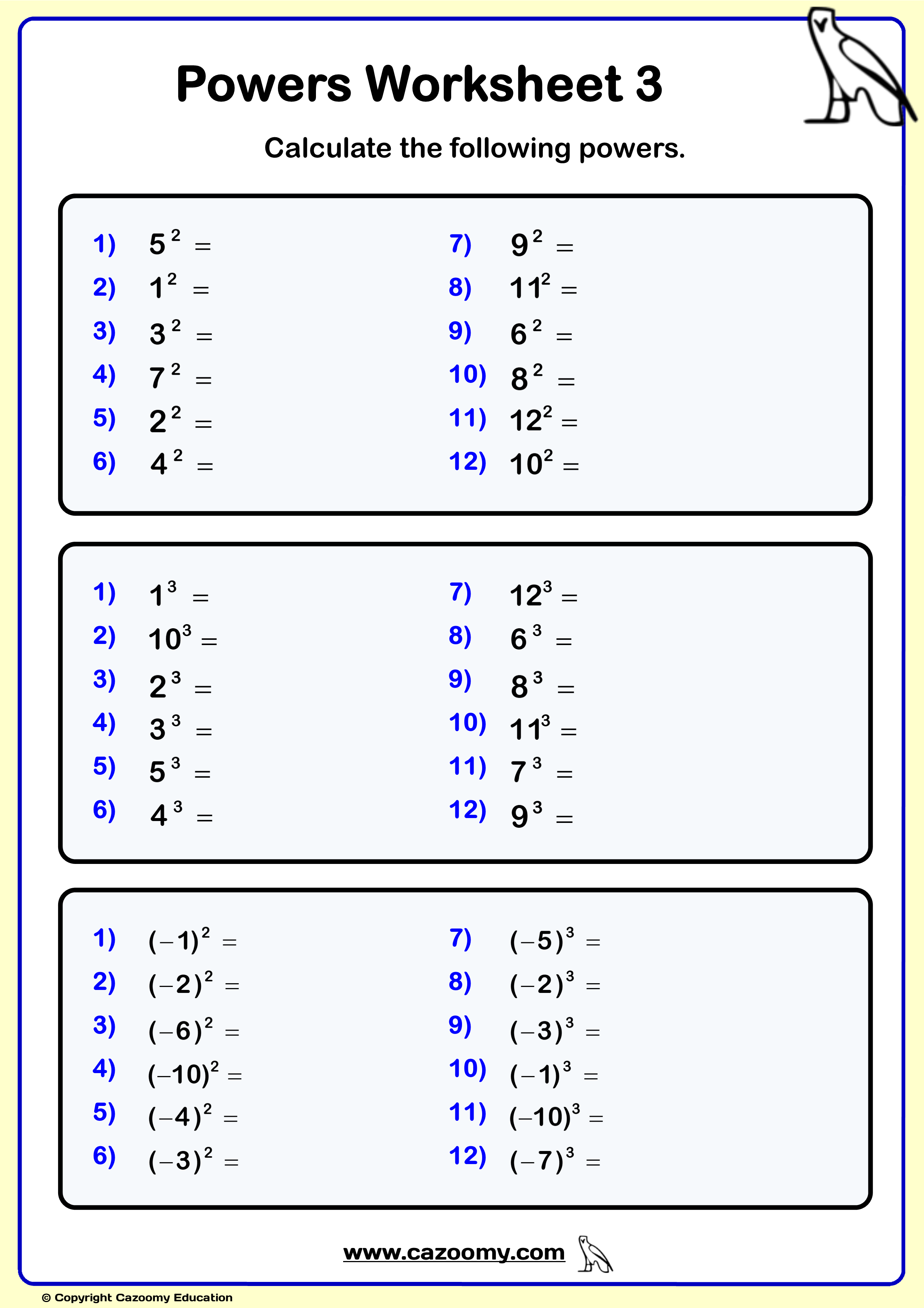 Powers Maths Worksheet 3