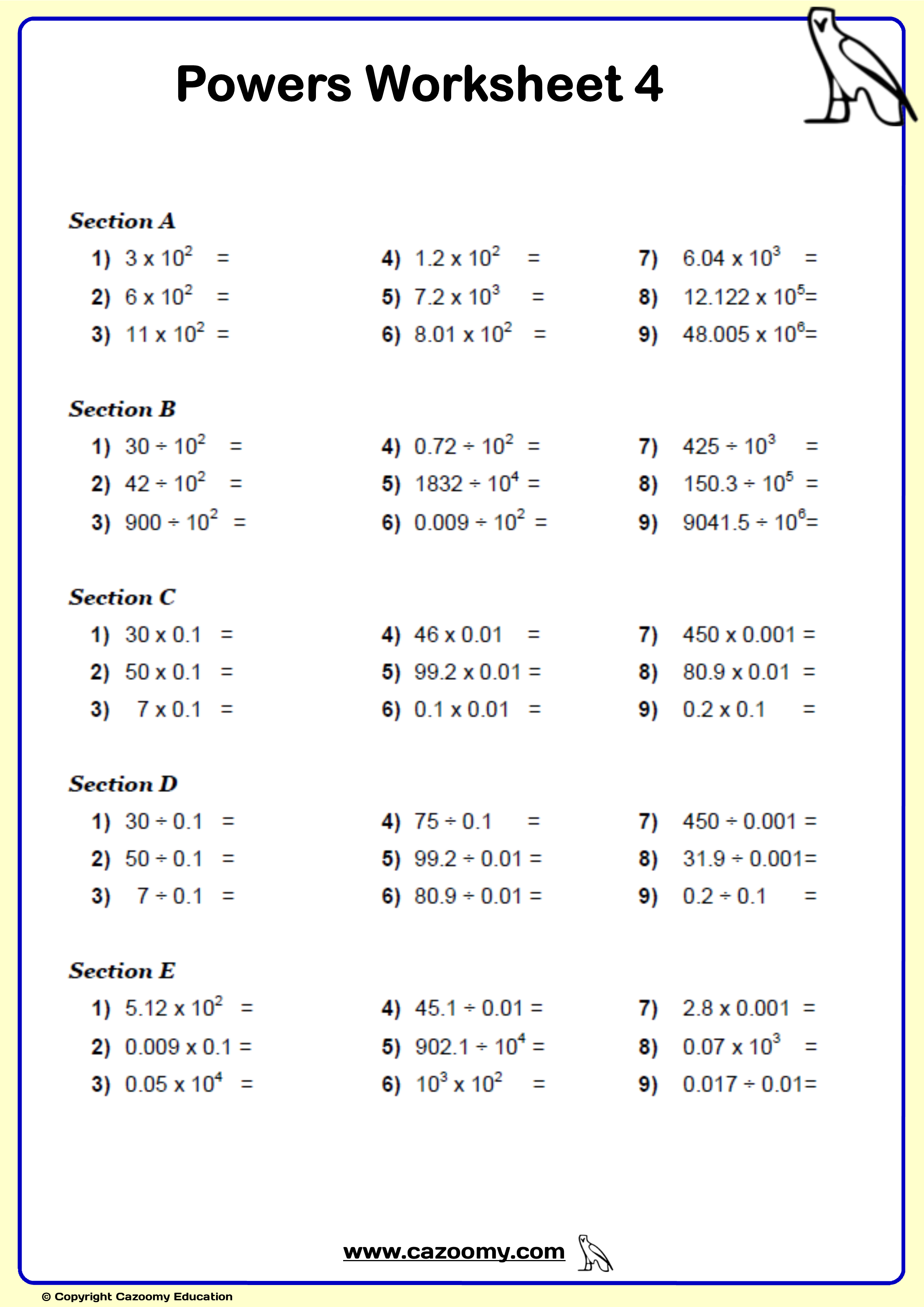 Powers Maths Worksheet 4